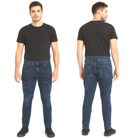 Forever 21 Men's Cargo Jeans Sz 38 Distressed Blue Denim - Picture 1 of 7
